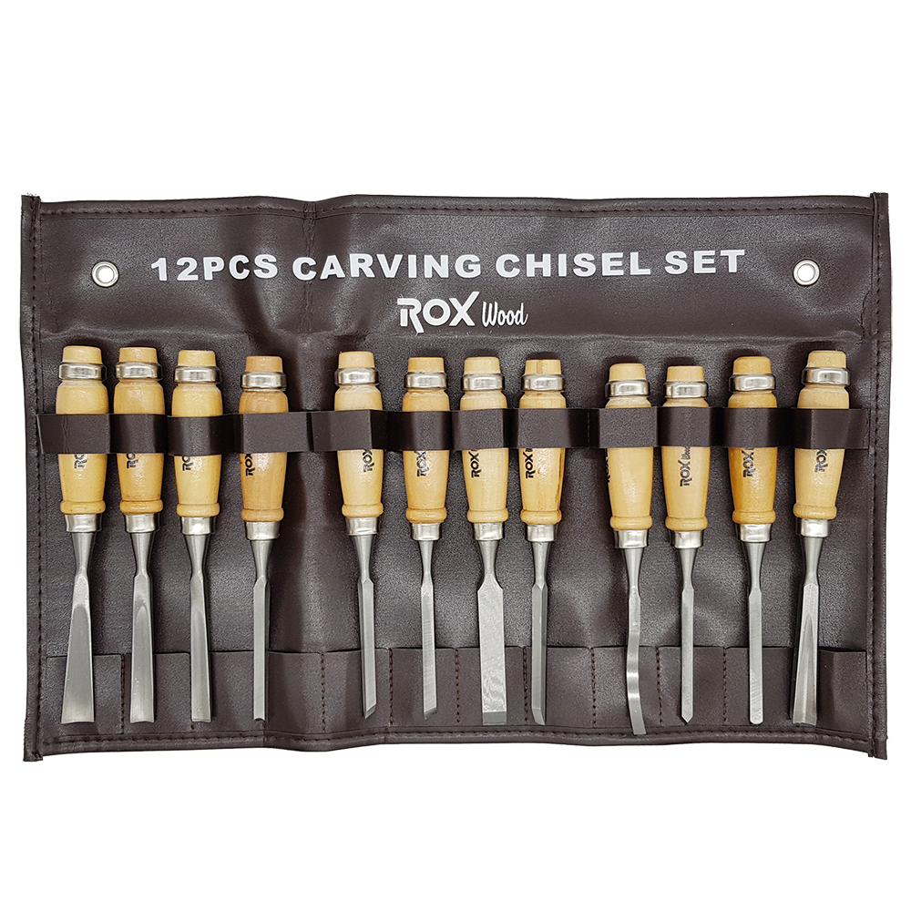 ROX Wood Ahşap Oyma Iskarpela Seti 12 Parça Metal Yüzüklü Saplı