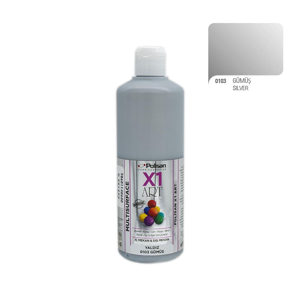 Polisan X1ART Multisurface Hobi Boyası 500ml - 0103 Yaldız Gümüş
