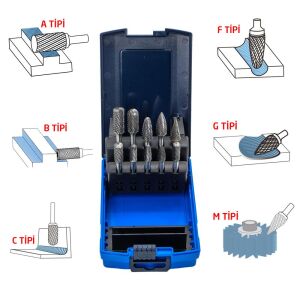 Tungsten Karbür Kalıpçı Freze Takımı (Sap: 6mm) 10 Parça