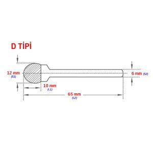 Tungsten Karbür Kalıpçı Freze D Formu 12x10 mm (Sap: 6mm)
