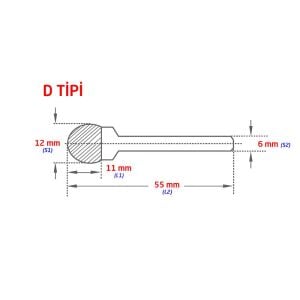 Tungsten Karbür Kalıpçı Freze D Formu 12x11 mm (Sap: 6mm)