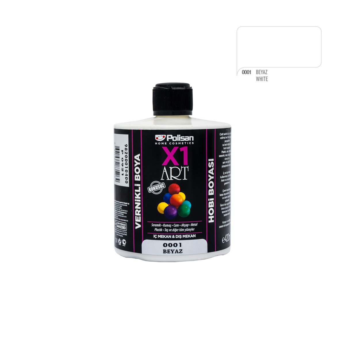 Polisan X1ART Vernikli Hobi Boyası 420ml - 0001 Beyaz