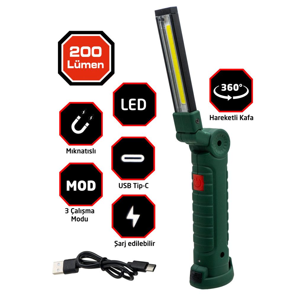 Rox 0226 Şarjlı Katlanır Çok Amaçlı Çalışma Feneri 200 Lümen