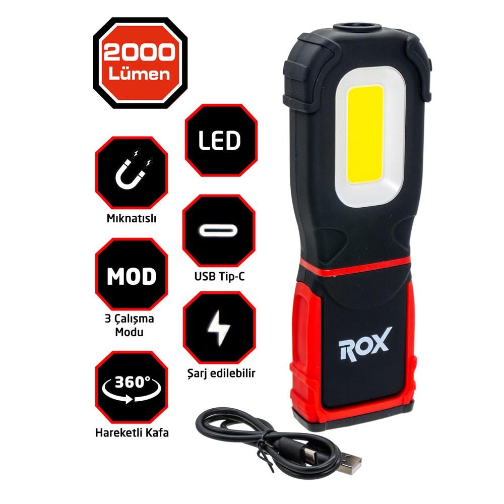Rox 0222 Şarjlı Cep Tipi Çalışma Feneri 2000 Lümen