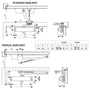 Kale Kapı Hidroliği Güç Ayarlı Gümüş No:2-5 (25-120 kg)