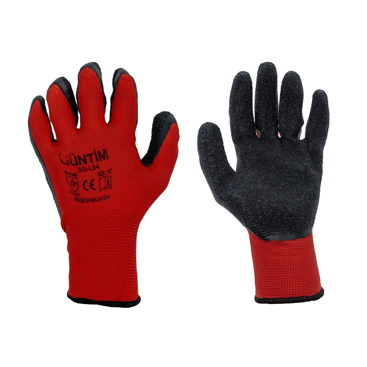 Güntim Kırmızı-Siyah Lateks Eldiven No:10
