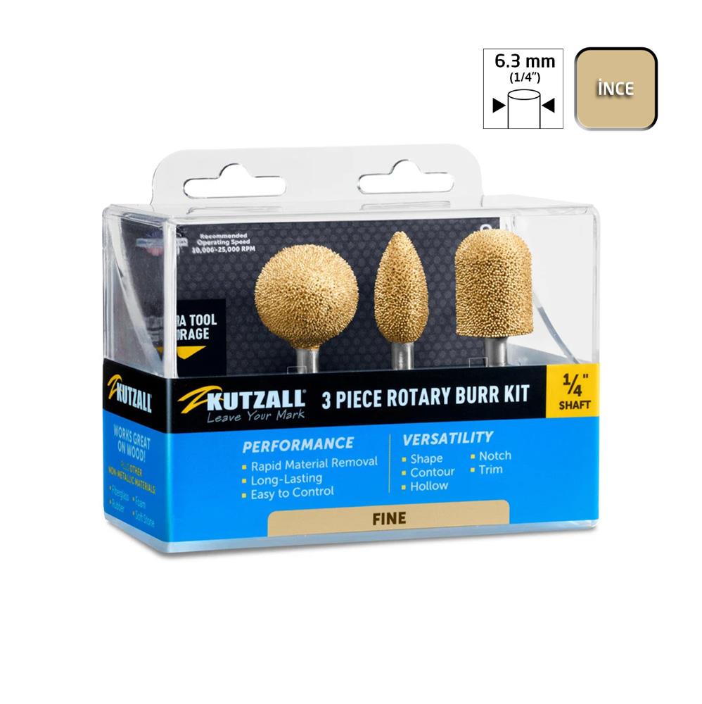 Kutzall 14FKIT01 İnce Diş Ahşap Törpü Seti 3 Parça (Sap: 6.3mm)