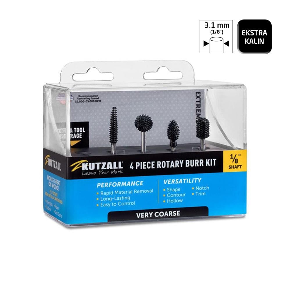 Kutzall 18XKIT01 Ekstra Kalın Diş Ahşap Törpü Seti 4 Parça (Sap: 3.1mm)
