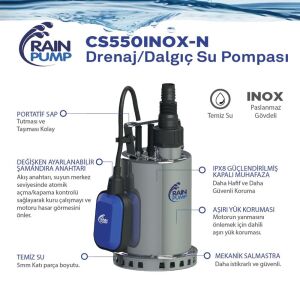 Rainpump CS550INOX-N Paslanmaz Gövdeli Drenaj Dalgıç Pompa