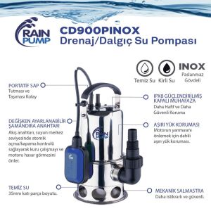 Rainpump CD900P-INOX Paslanmaz Gövdeli Drenaj Dalgıç Pompa