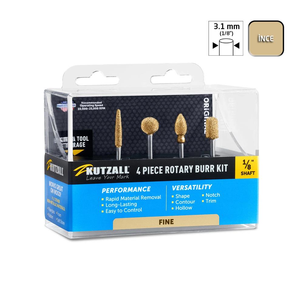 Kutzall 18FKIT01 İnce Diş Ahşap Törpü Seti 4 Parça (Sap: 3.1mm)