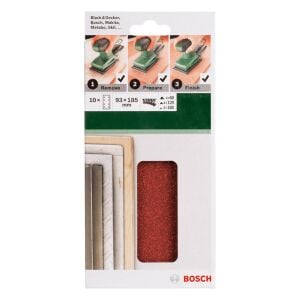 Bosch Titreşimli Zımpara Kağıdı 10'lu, 93x185mm 60/120/180 Kum