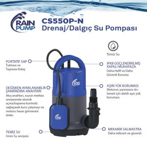 Rainpump CS550P-N Plastik Gövdeli Temiz Su Drenaj Dalgıç Pompa