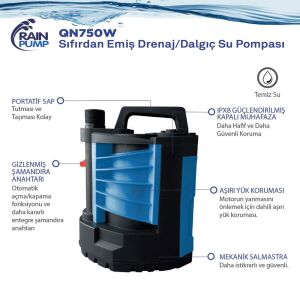 Rainpump QN750W Sıfırdan Emiş Drenaj Dalgıç Pompa