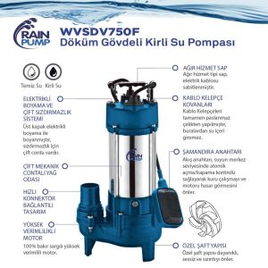Rainpump WVSDV750F Döküm Gövde Kirli Su Drenaj Dalgıç Pompa