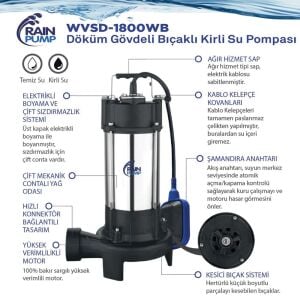 Rainpump WVSD-1800WB Döküm Gövde Bıçaklı Drenaj Dalgıç Pompa 2.4Hp