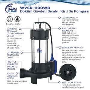 Rainpump WVSD-1100WB Döküm Gövde Bıçaklı Drenaj Dalgıç Pompa 1.8Hp
