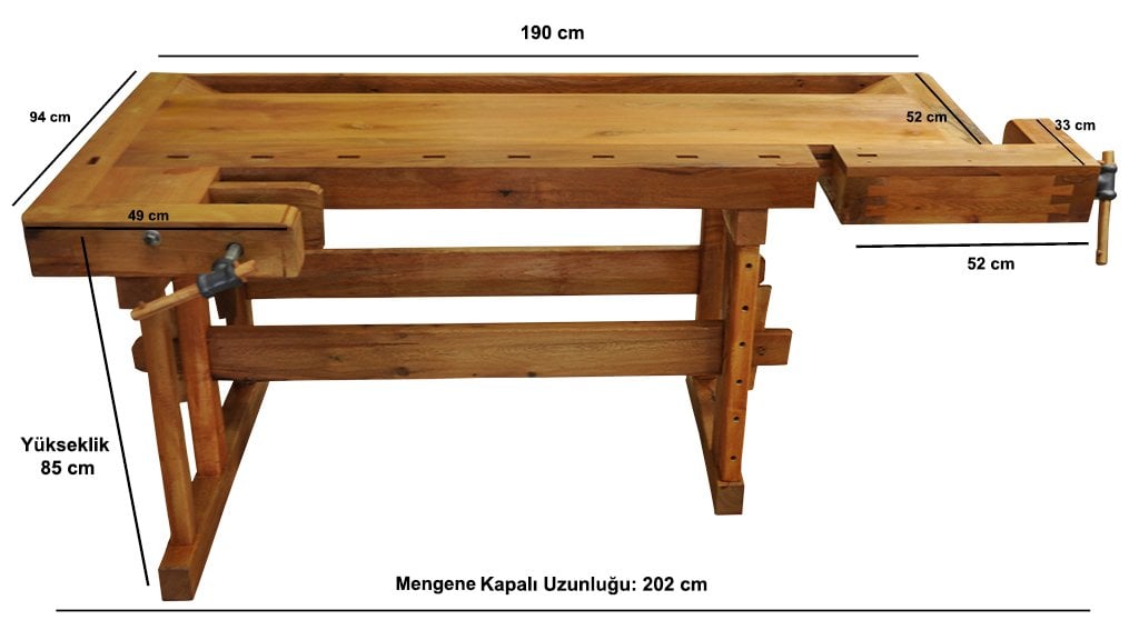 Titi İki Mengeneli Hobi Ahşap Oyma Marangoz Çalışma Tezgahı 190cm