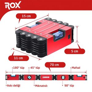 Rox 0176 Mıknatıslı Alüminyum Katlanır Su Terazisi 70 cm