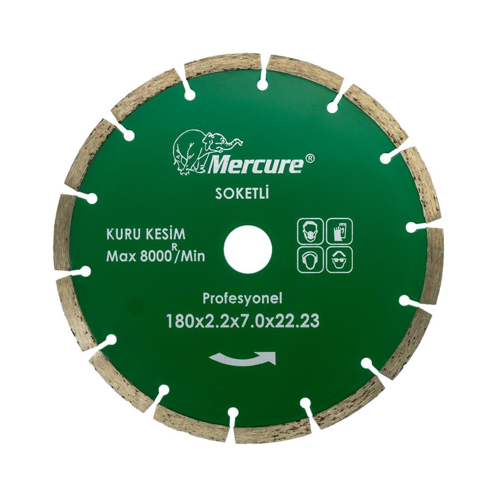 Mercure Beton Taş Seramik Kesme Soketli Elmas Testere 180 mm