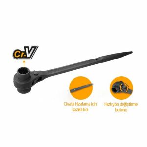 Ingco HRSTW17211 Çift taraflı Kazıklı Cırcır Lokma Anahtar 17x21