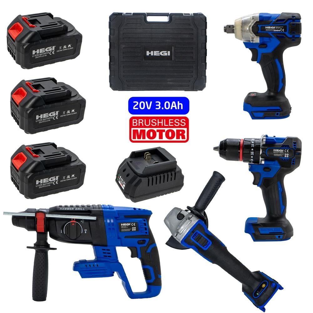 Hegi 809000244 Kömürsüz Üç Akülü 4'lü Set 20V 3Ah