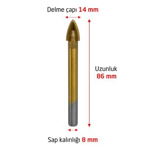 6178 Ok Tipi 4 Elmaslı Cam Fayans Delme Matkap Ucu 14 mm