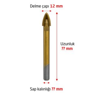6177 Ok Tipi 4 Elmaslı Cam Fayans Delme Matkap Ucu 12 mm
