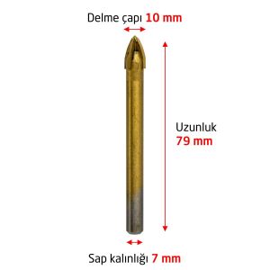 6176 Ok Tipi 4 Elmaslı Cam Fayans Delme Matkap Ucu 10 mm