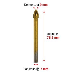 6175 Ok Tipi 4 Elmaslı Cam Fayans Delme Matkap Ucu 9 mm