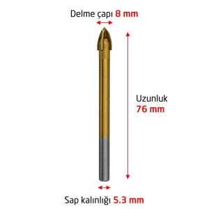 6174 Ok Tipi 4 Elmaslı Cam Fayans Delme Matkap Ucu 8 mm