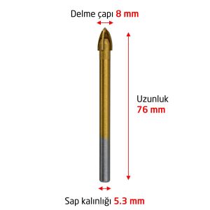 6174 Ok Tipi 4 Elmaslı Cam Fayans Delme Matkap Ucu 8 mm
