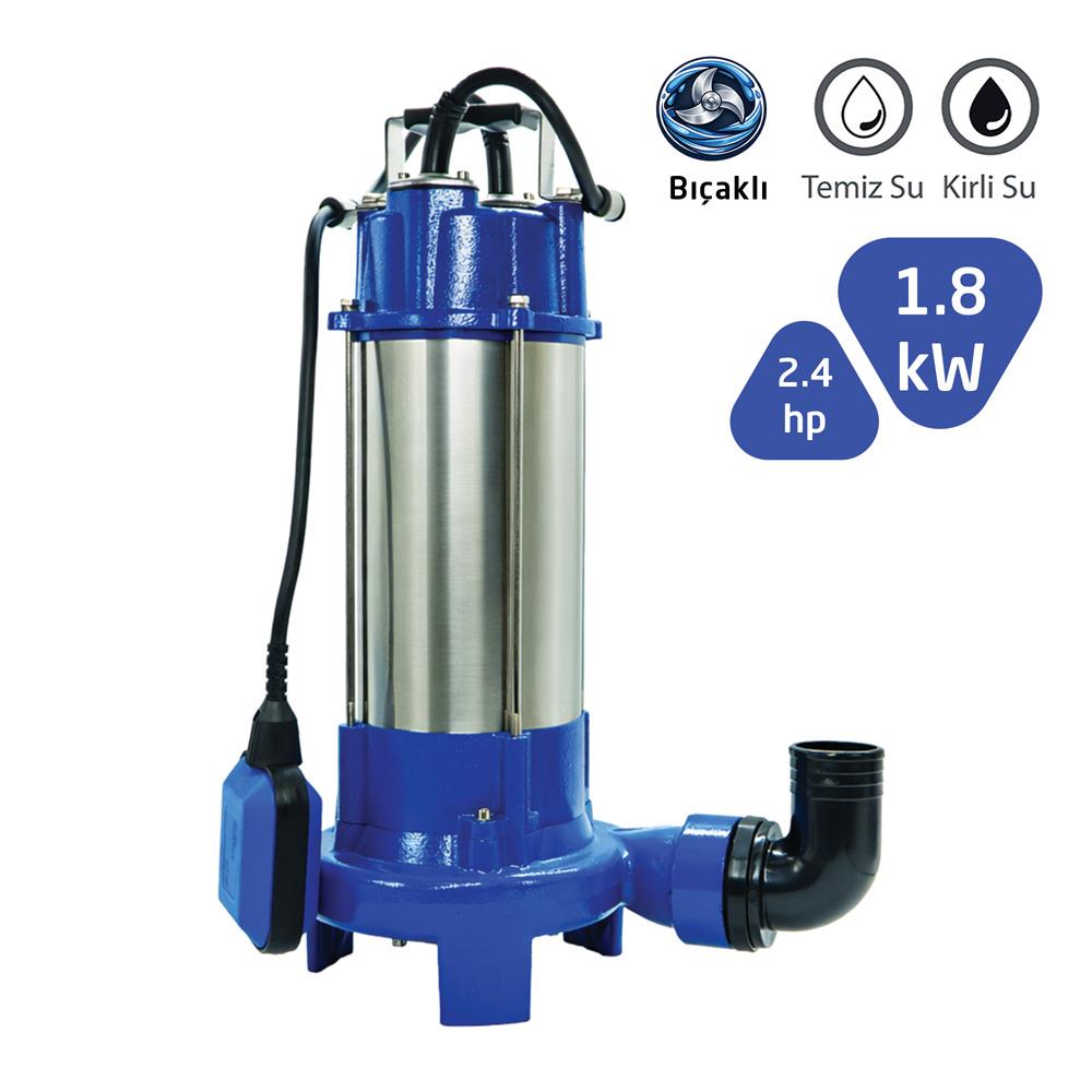 Factor Döküm Gövde Bıçaklı Kirli Su Dalgıç Pompa 1800W (2.4HP)