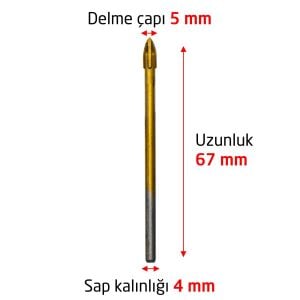 6171 Ok Tipi 4 Elmaslı Cam Fayans Delme Matkap Ucu 5 mm