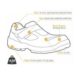 YDS GPP 01 Kompozit Burun Süet İş Ayakkabısı (Metal İçermez) - 44
