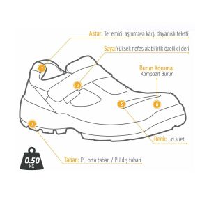 YDS GPP 01 Kompozit Burun Süet İş Ayakkabısı (Metal İçermez) - 43