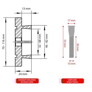 Rox Wood 0293 4 Çeneli Ahşap Torna Aynası ve Aksesuarları 6 Parça