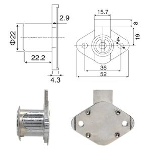 Fivestar FCK004 Katlanır Anahtarlı Oval Çekmece Kilidi 22 mm