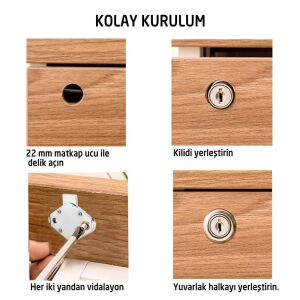 Fivestar FCK004 Katlanır Anahtarlı Oval Çekmece Kilidi 22 mm