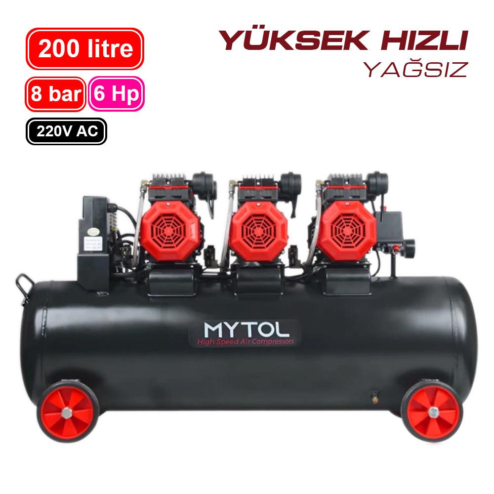 MyTOL MYK2001 Yüksek Hızlı Hava Kompresörü Yağsız 200Lt 8Bar 6Hp