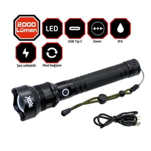 Rox 0212 Şarjlı Led El Feneri 2000 Lümen