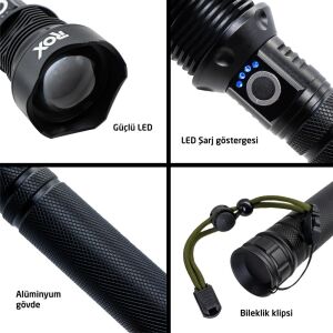 Rox 0212 Şarjlı Led El Feneri 2000 Lümen