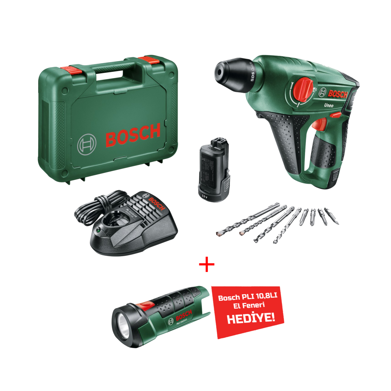 BOSCH Uneo 10.8-2 LI-2 Çift Akülü Kırıcı Delici Vidalama Makinası
