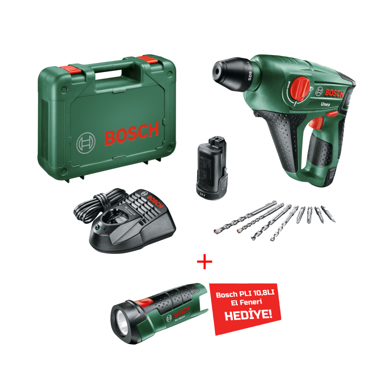 BOSCH Uneo 10.8-2 LI-2 Çift Akülü Kırıcı Delici Vidalama Makinası