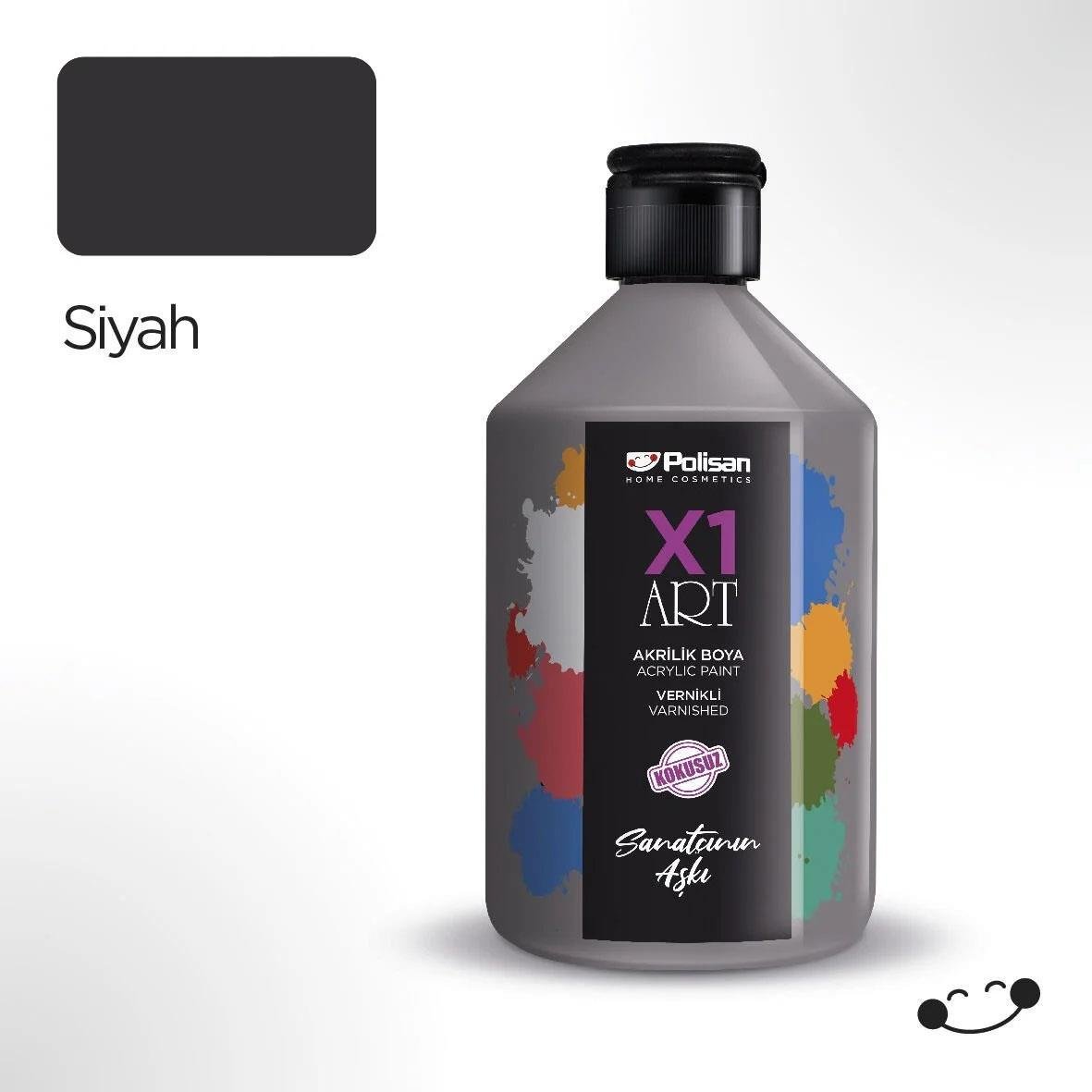 Polisan X1ART Vernikli Hobi Boyası 500ml - Siyah