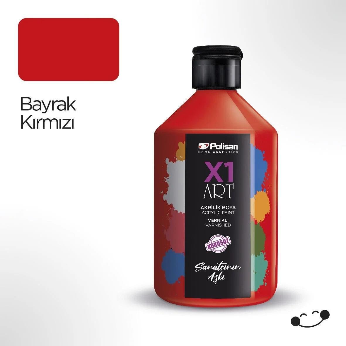 Polisan X1ART Vernikli Hobi Boyası 500ml - Bayrak Kırmızı