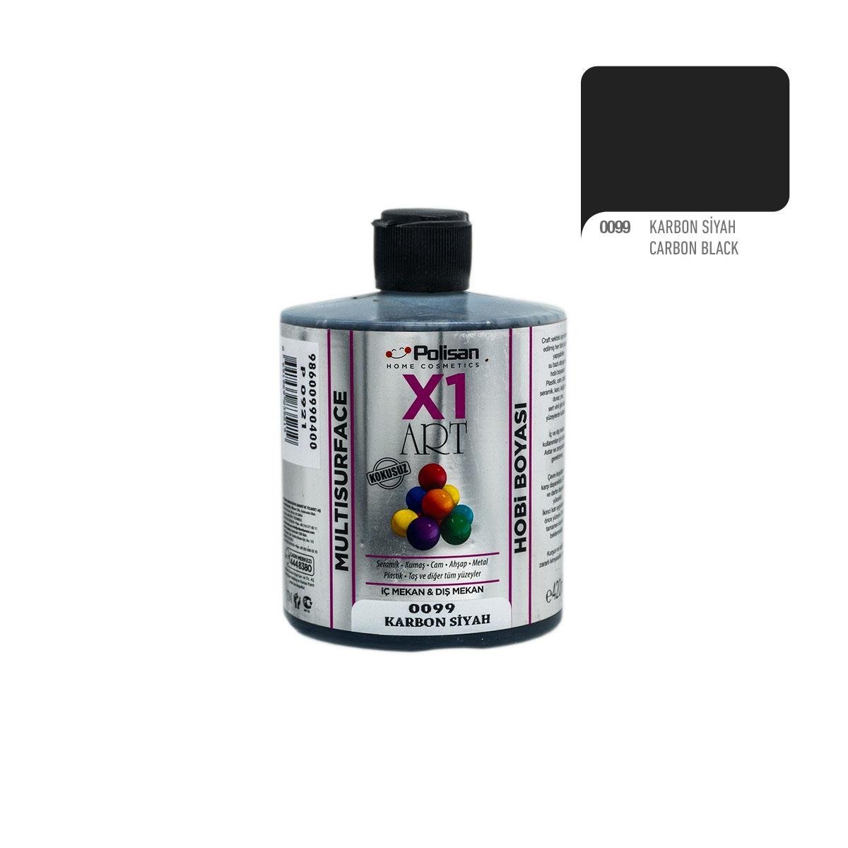 Polisan X1ART Multisurface Hobi Boyası 420ml - 0099 Karbon Siyah