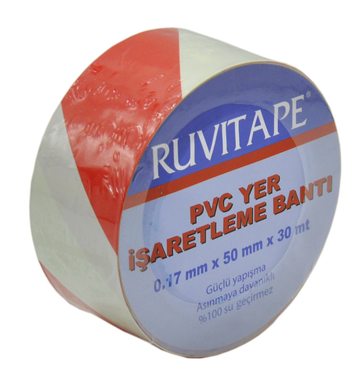 RUVITAPE Pvc Yer İşaretleme Bandı Kırmızı Beyaz 50 mm x 30 m