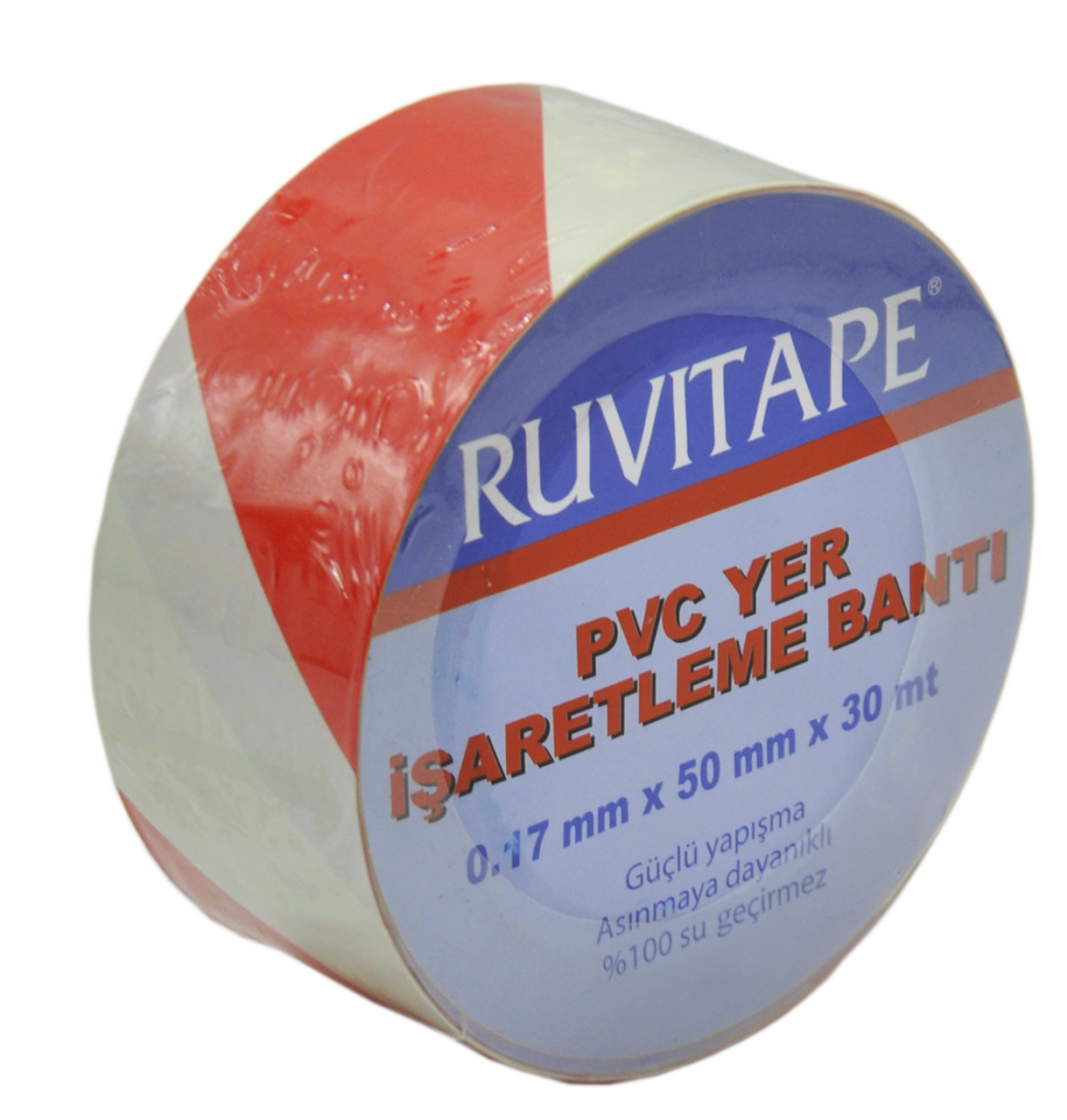 RUVITAPE Pvc Yer İşaretleme Bandı Kırmızı Beyaz 50 mm x 30 m