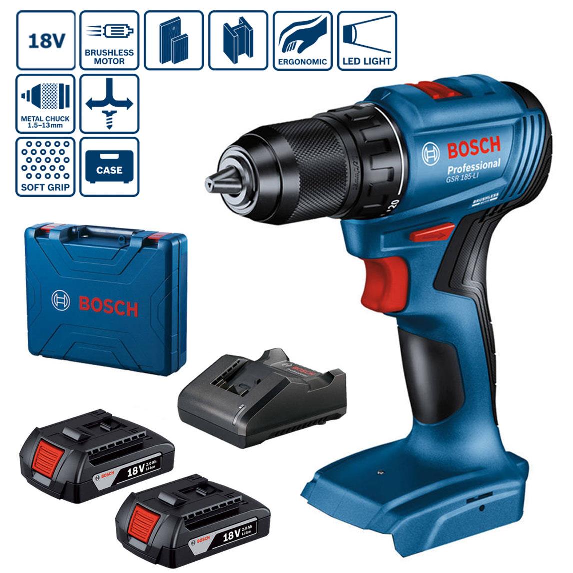 Bosch GSR 185-LI Çift Akülü Delme Vidalama 18V 2.0Ah